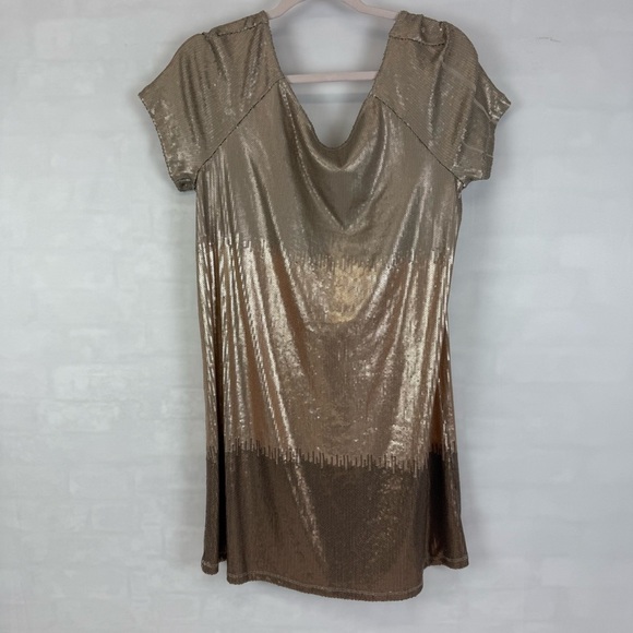 Free People Tri Color Shift Dress With Draping Open Back Sequins Size Small Gold - Picture 1 of 7